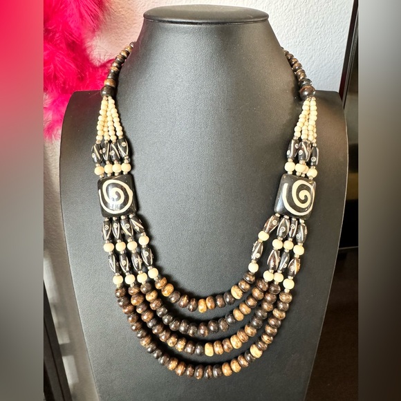 Artisan Nepal Clay Ceramic Beaded Swirl Necklace - Picture 3 of 8